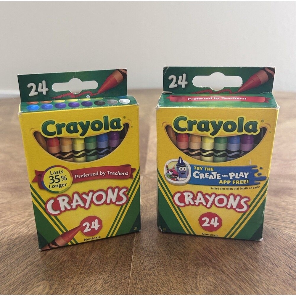 2 Crayola Crayon Lot Retired Dandelion Color 24 Count Boxes Used/Unused Hallmark